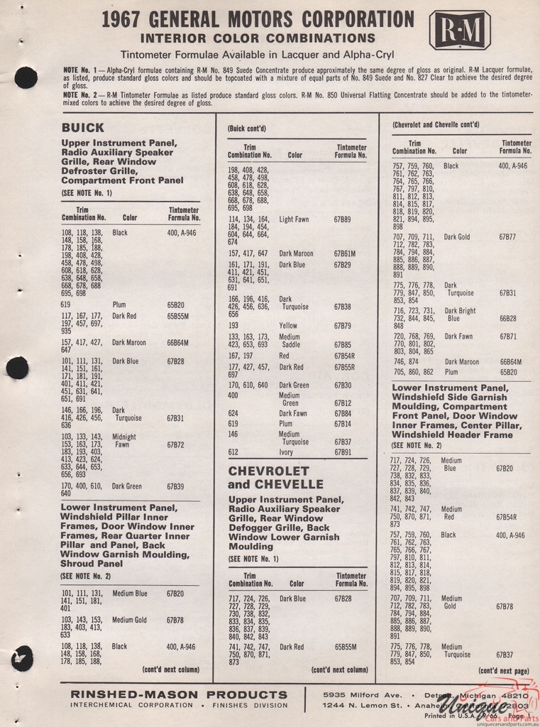 1967 General Motors Paint Charts RM 4